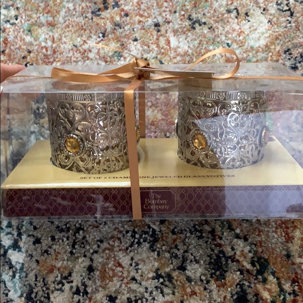 2 Champagne Jeweled Glass Votives